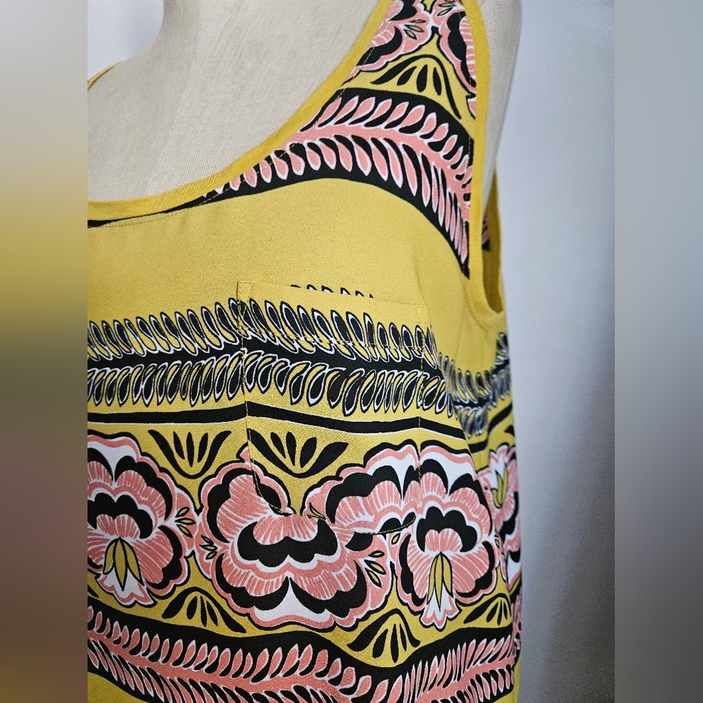 LOFT Sleeveless Floral Silky Yellow & Pink Tank Top | SZ L - Picture 5 of 7